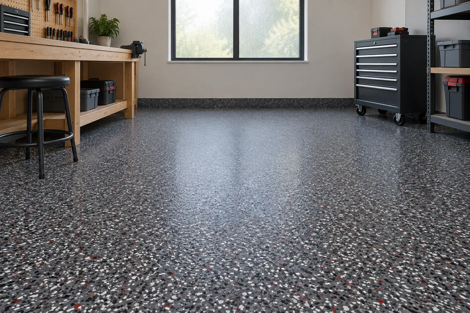 Illustrative epoxy space showing the Basalt Charcoal flake blend