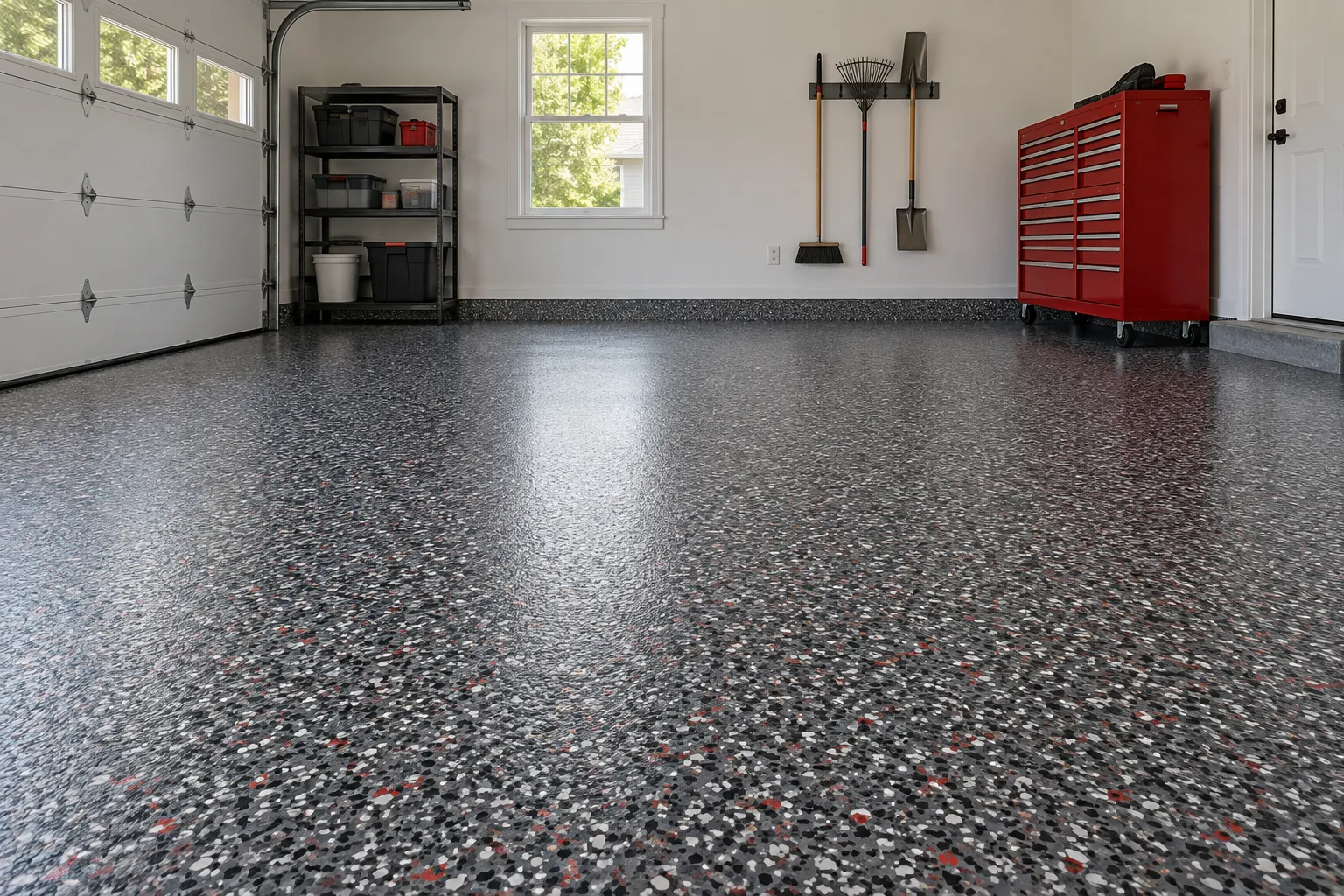 Illustrative garage space showing the Basalt Charcoal flake blend