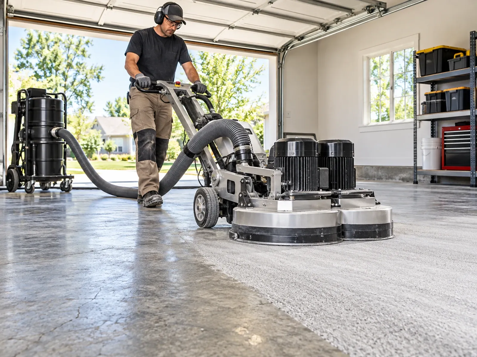 Illustrative concrete preparation with a floor grinder