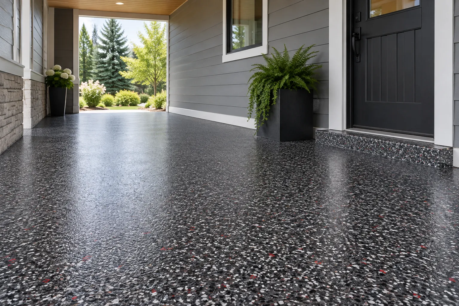 Illustrative polyurea space showing the Basalt Charcoal flake blend