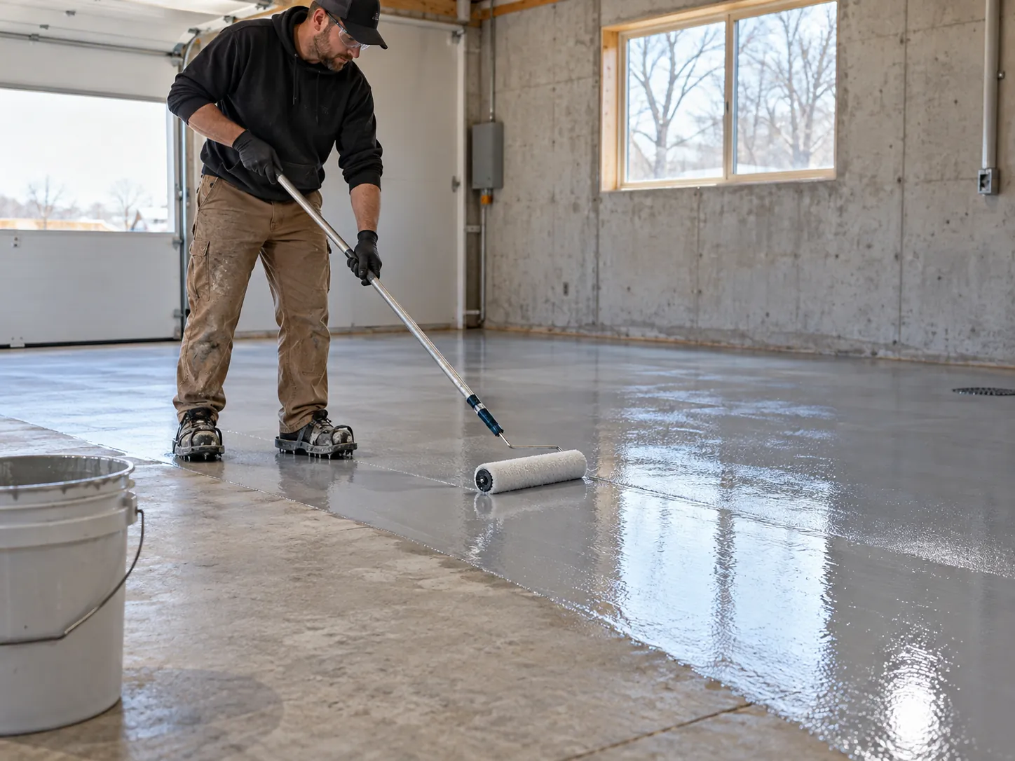 Roller applying a moisture-mitigation layer